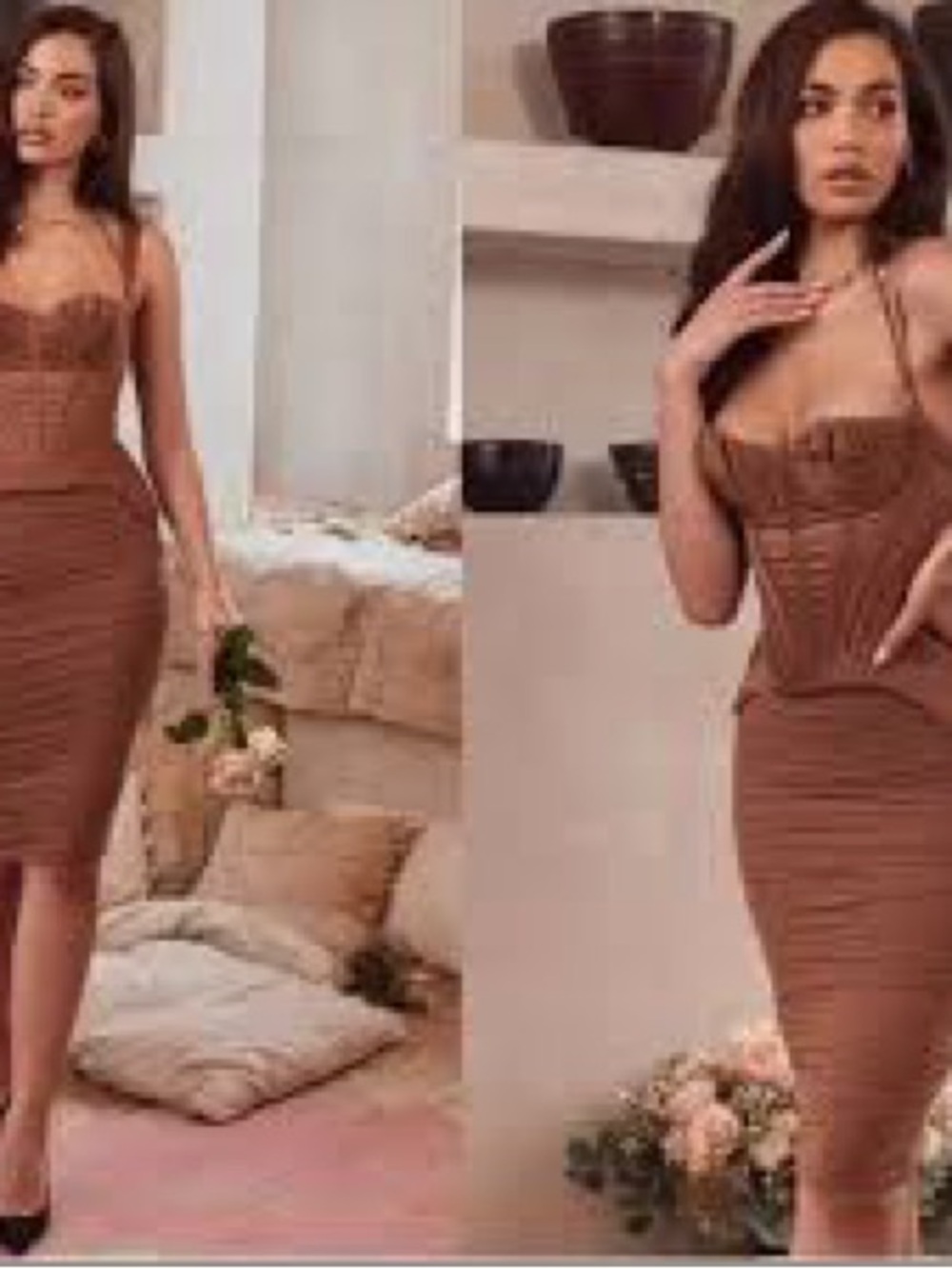 House of CB Brown Sculpted Corset Midi Dress bodycon Talya toffee xs